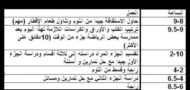 طريقة عمل جدول للمذاكرة